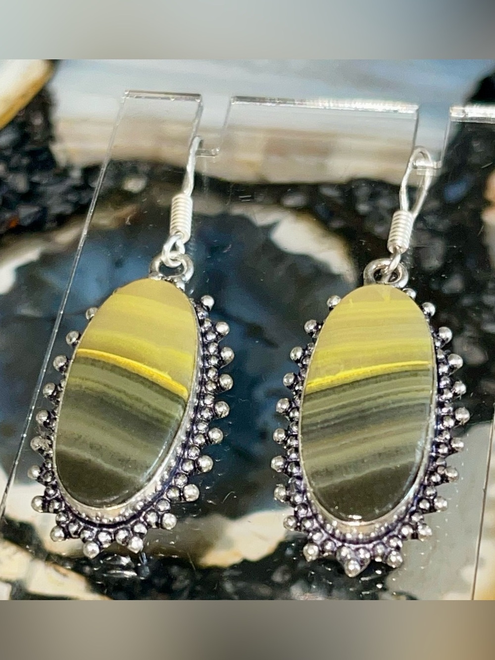 Indonesian Buzzing Bumblebee Jasper Earrings 2”